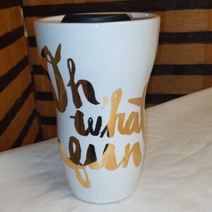 Starbucks 2014 Oh What Fun Ceramic 9 Oz Travel Coffee Tumbler Mug Cup With Lid